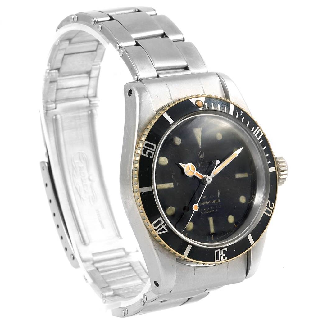 The image shows a Rolex Vintage Collection 6538 Men's Stainless Steel Black Dial 6538 Men's Stainless Steel Black Dial model from an angled front view highlighting the black dial and stainless steel bracelet.