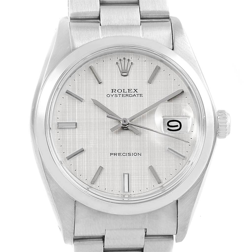 This image shows a front view of the Rolex Vintage Collection 6694 Men's Stainless Steel Silver Dial 6694 Men's Stainless Steel Silver Dial model watch, highlighting the dial, crown, and bracelet.