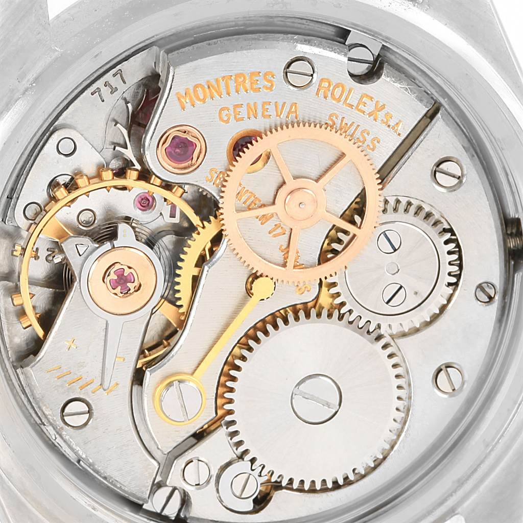 The image shows the internal mechanical movement components of a Rolex Vintage Collection 6466 Men's Stainless Steel Silver Dial 6466 Men's Stainless Steel Silver Dial watch from a top-down angle.