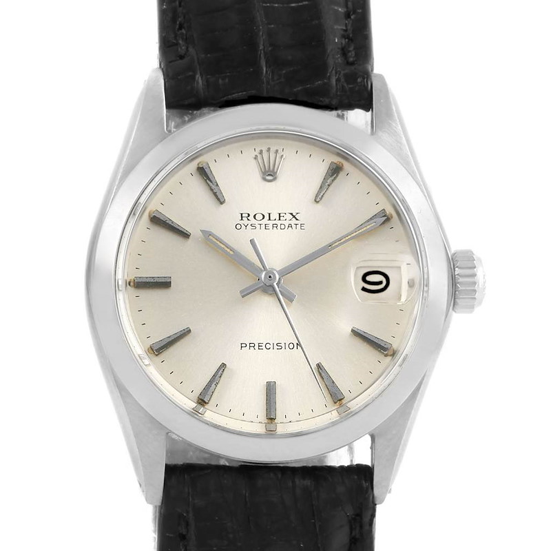 Rolex OysterDate Precision Silver Dial Midsize Steel Vintage Watch 6466 SwissWatchExpo