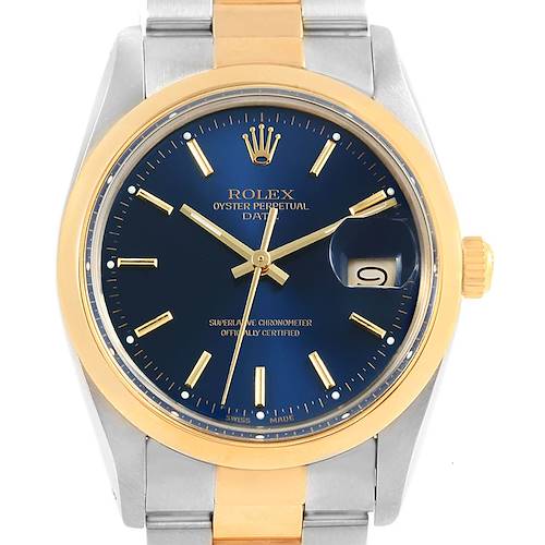 Photo of Rolex Date Steel Yellow Gold Blue Dial Vintage Mens Watch 15003
