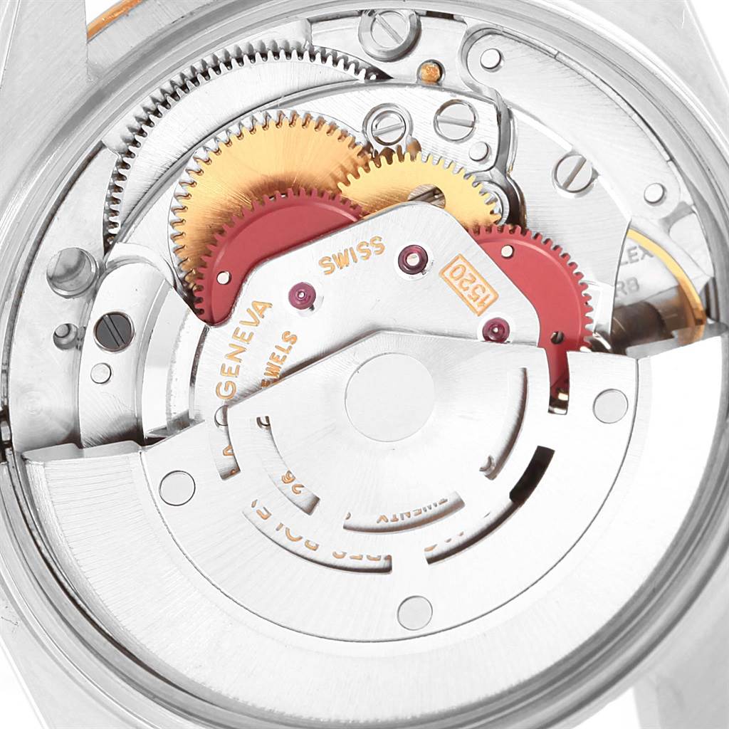 The image displays the internal mechanical movement of a Rolex Vintage Collection 5701 Men's Steel and Gold (two tone) Champagne Dial 5701 Men's Steel and Gold (two tone) Champagne Dial watch, viewed from the back.