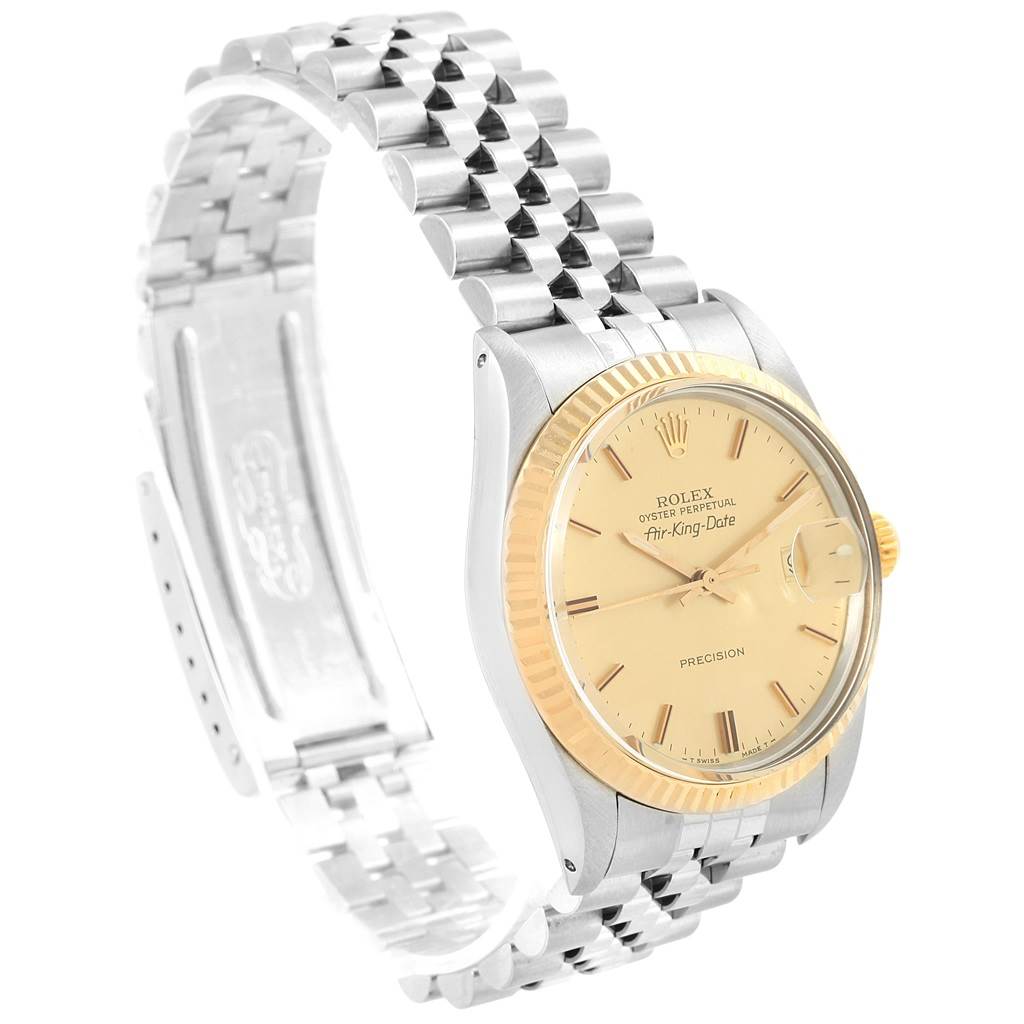 The image shows the Rolex Vintage Collection 5701 Men's Steel and Gold (two tone) Champagne Dial 5701 Men's Steel and Gold (two tone) Champagne Dial model from an angled view, highlighting the face, bezel, crown, and bracelet.
