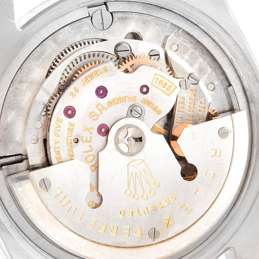 The image shows a close-up of the movement mechanism in the Rolex Vintage Collection 6605 Men's Stainless Steel Silver Dial 6605 Men's Stainless Steel Silver Dial watch.