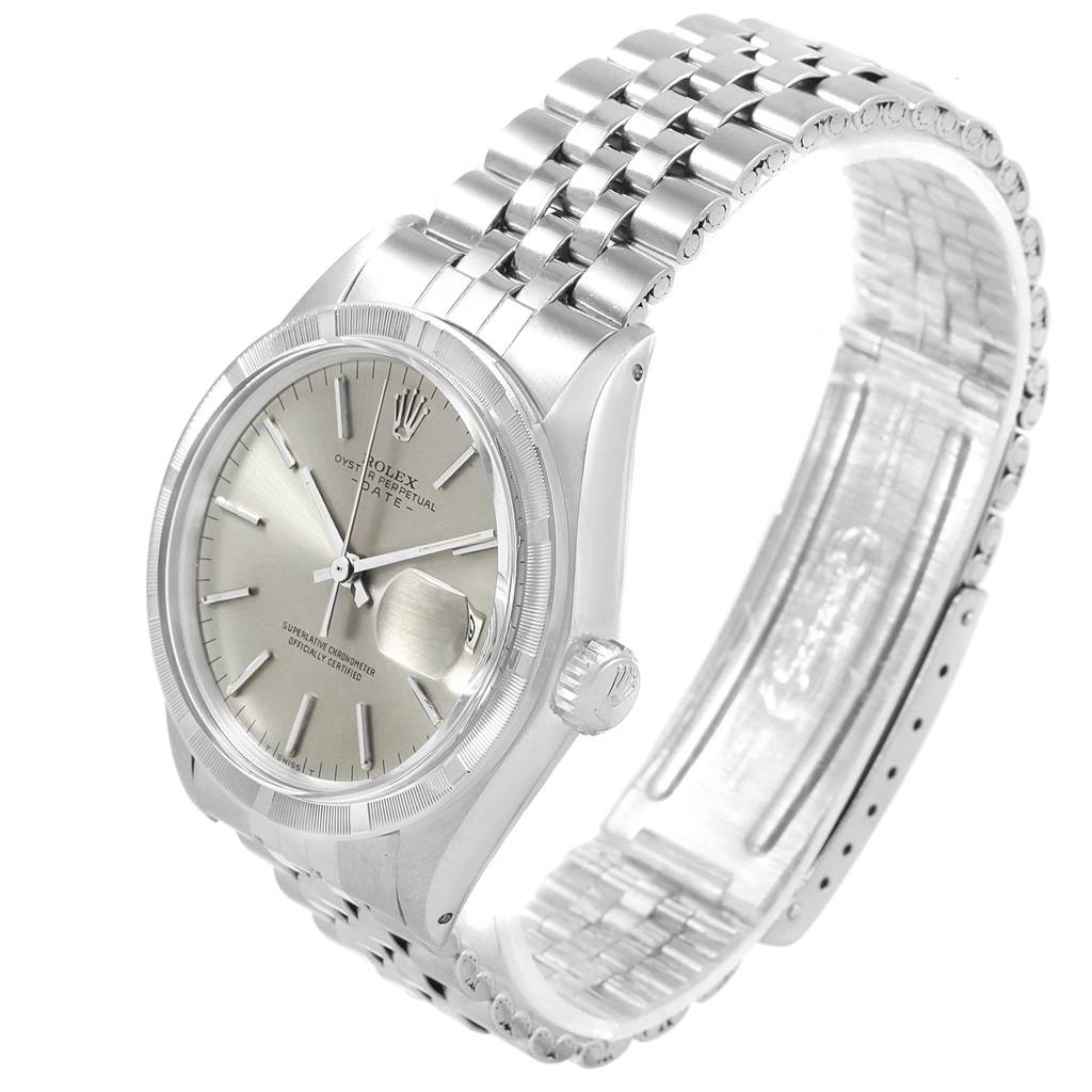 The Rolex Vintage Collection 1501 Stainless Steel Silver Dial 1501 Stainless Steel Silver Dial model is shown from an angled side view displaying the watch face and metal bracelet.