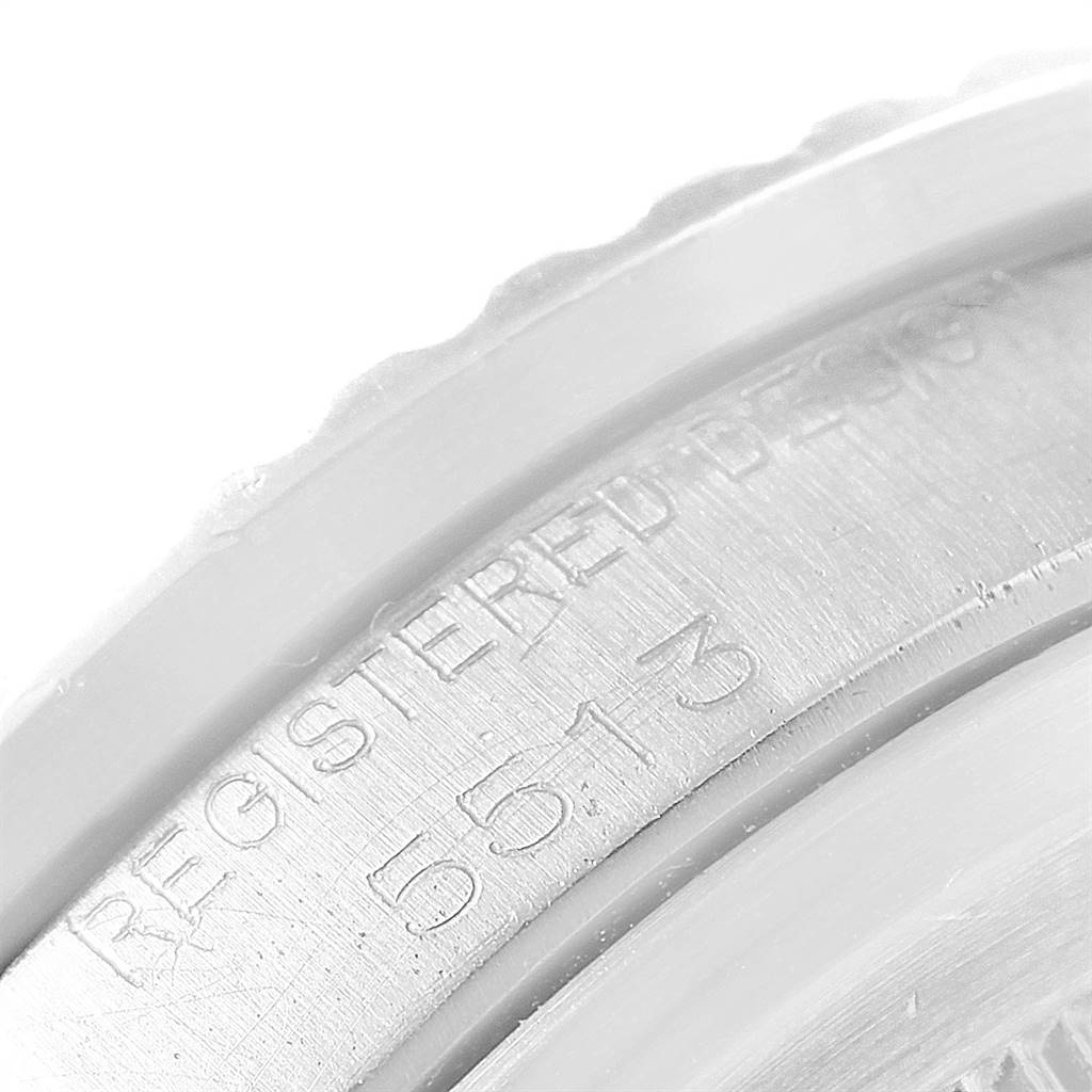 This image shows a close-up of the case side of a Rolex Vintage Collection 5513 Men
s Stainless Steel Black Dial 5513 Men
s Stainless Steel Black Dial model, highlighting the engravings.