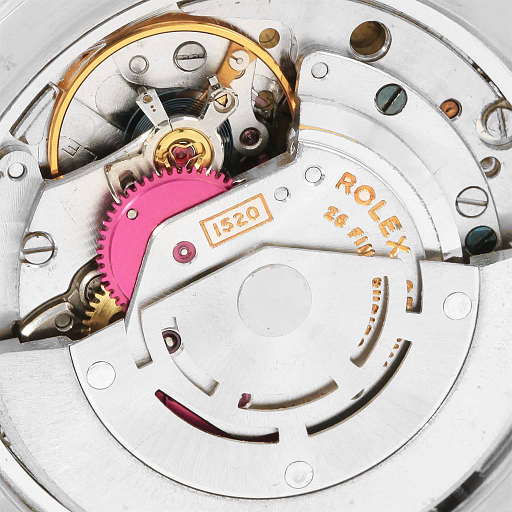 This image shows the detailed internal mechanism and movement of the Rolex Vintage Collection 5513 Men
s Stainless Steel Black Dial 5513 Men
s Stainless Steel Black Dial model, specifically model 1520.
