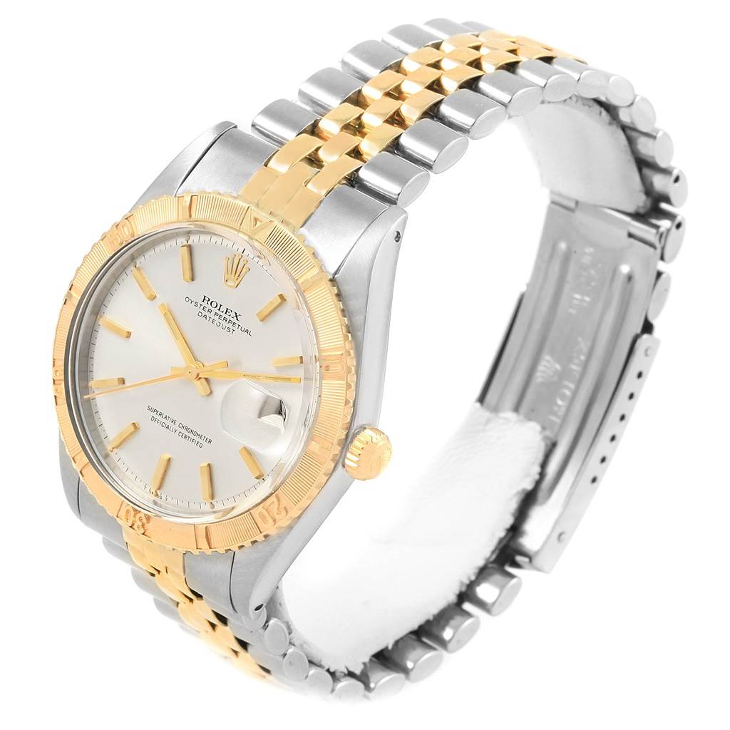 The Rolex Vintage Collection 1625 Men's Steel and Gold (two tone) Silver Dial 1625 Men's Steel and Gold (two tone) Silver Dial model watch is shown at a slight angle, displaying its face, bezel, case, crown, and bracelet.