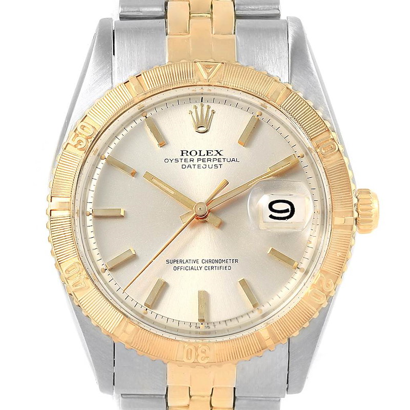 Rolex Datejust Turnograph Mens Steel Yellow Gold Black Dial Watch 1625 SwissWatchExpo