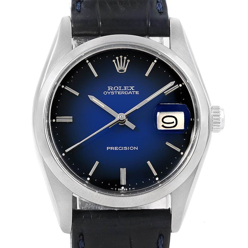 Rolex OysterDate Precision Blue Vignette Dial Steel Vintage Watch 6694 SwissWatchExpo