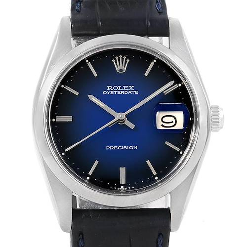 Photo of Rolex OysterDate Precision Blue Vignette Dial Steel Vintage Watch 6694
