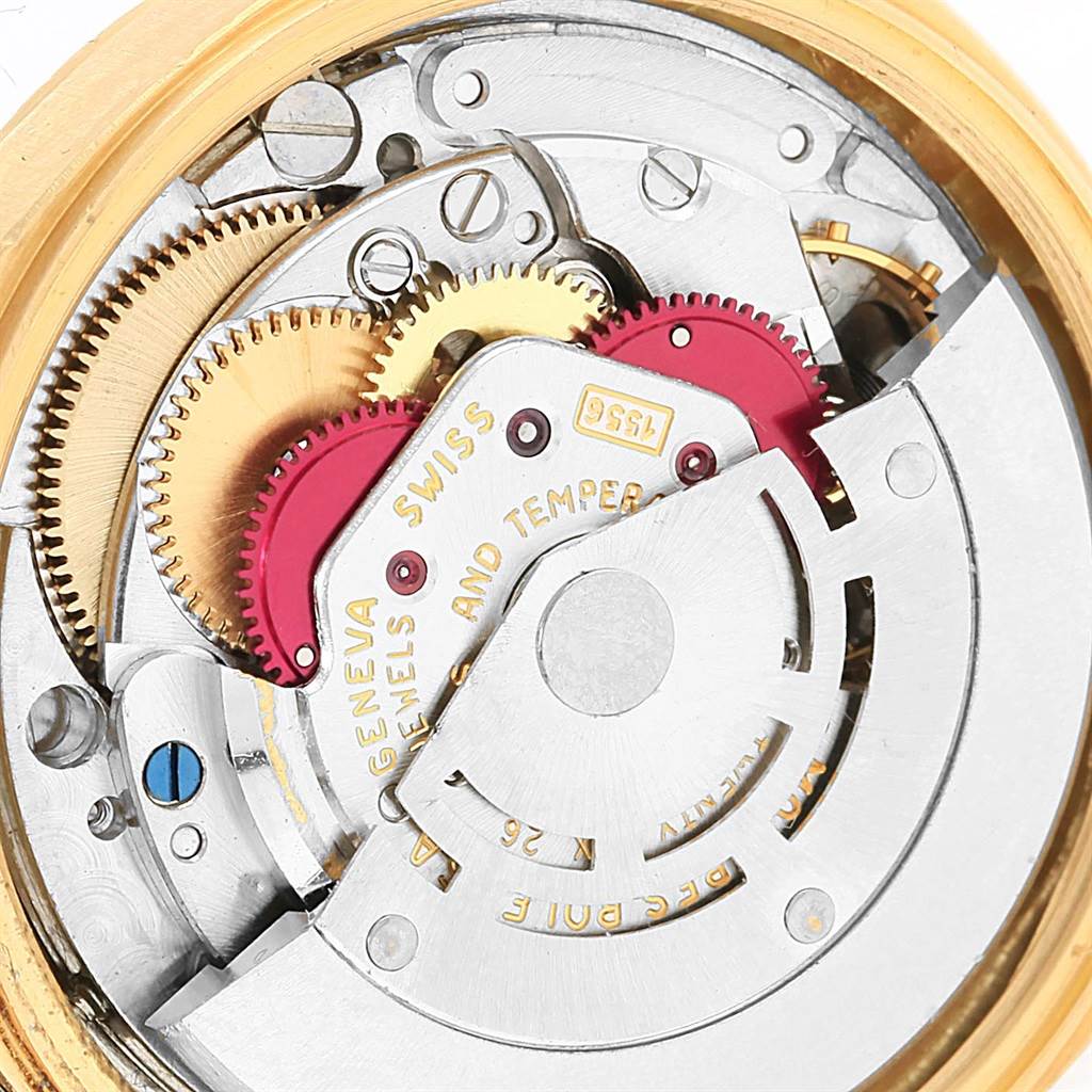 This image shows the internal mechanical movement of the Rolex Vintage Collection 1807 Men's Yellow Gold Champagne Dial 1807 Men's Yellow Gold Champagne Dial watch from a top-down angle.