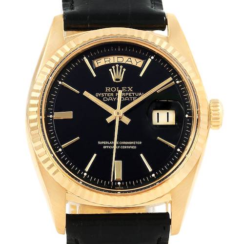 Photo of Rolex President Day-Date 18k Yellow Gold Black Dial Mens Watch 1803