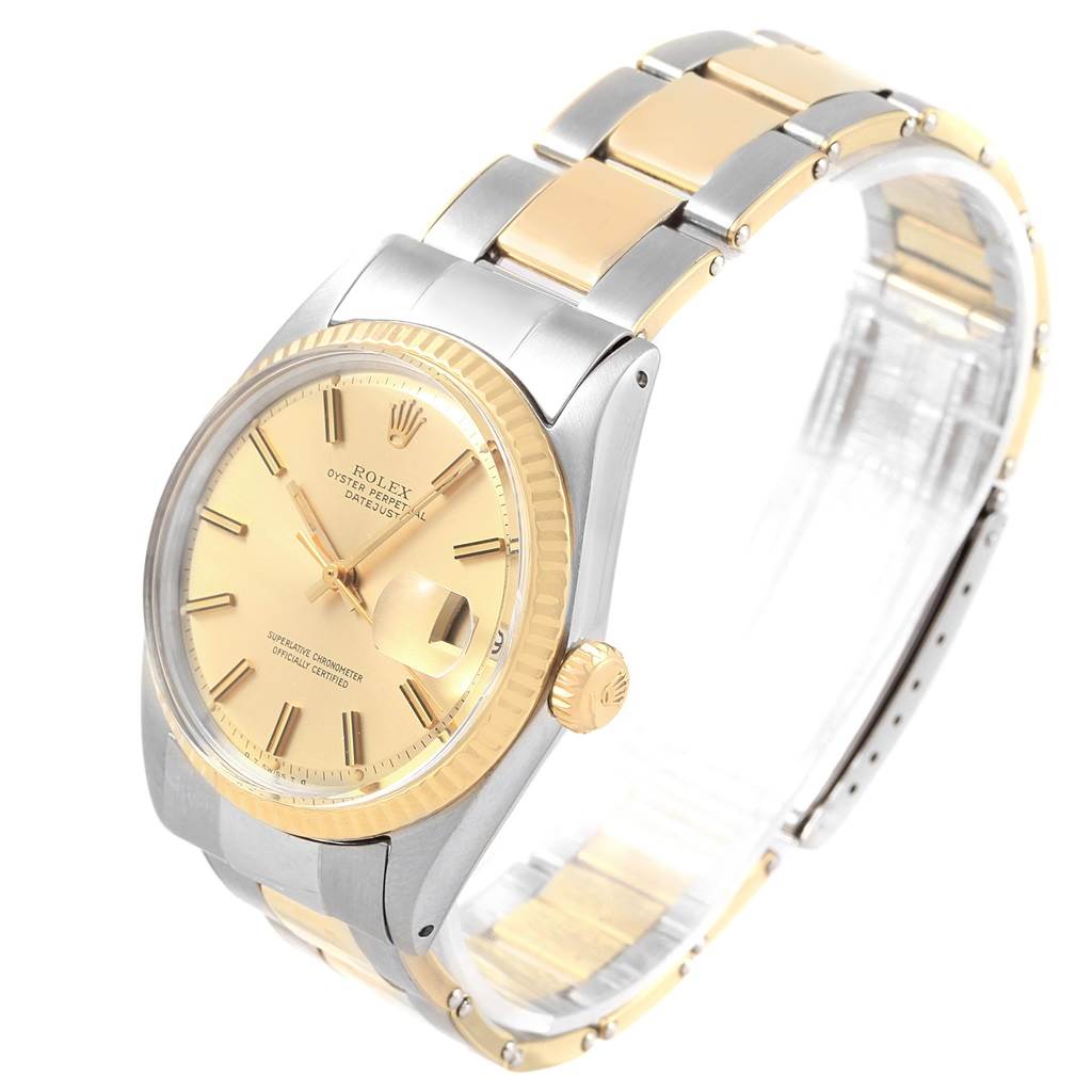 The image shows a Rolex Vintage Collection 1603 Men's Steel and Gold (two tone) Champagne Dial 1603 Men's Steel and Gold (two tone) Champagne Dial watch at a slight angle, highlighting the dial, bezel, and bracelet.