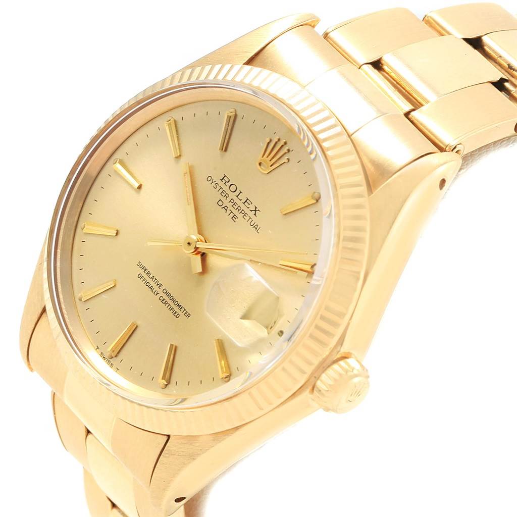 The Rolex Vintage Collection 1503 Men's Yellow Gold Champagne Dial 1503 Men's Yellow Gold Champagne Dial watch is shown at an angled view, displaying the face, bezel, crown, and part of the bracelet.