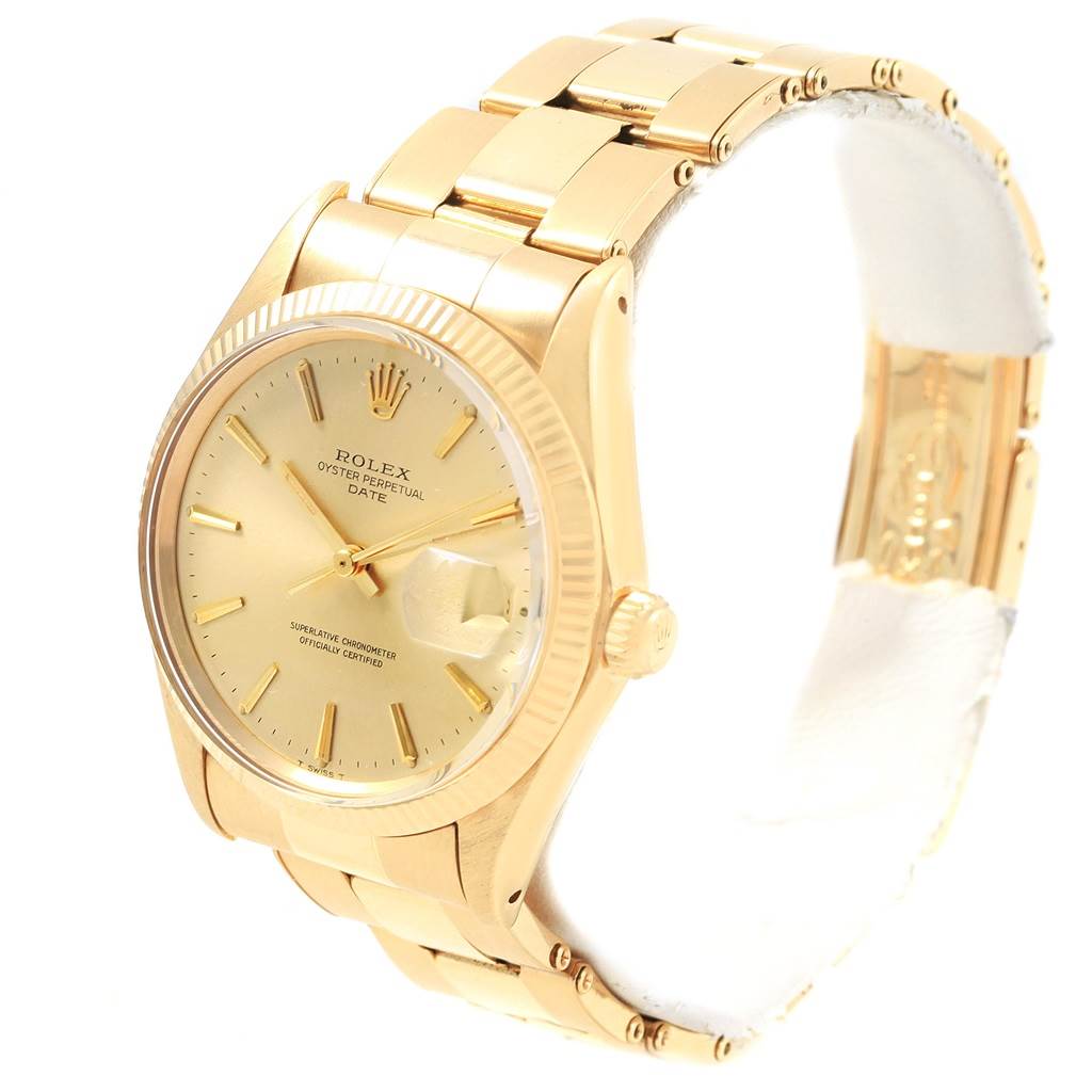 The Rolex Vintage Collection 1503 Men's Yellow Gold Champagne Dial 1503 Men's Yellow Gold Champagne Dial watch is shown at a three-quarter angle, highlighting the face, bezel, crown, and part of the bracelet.