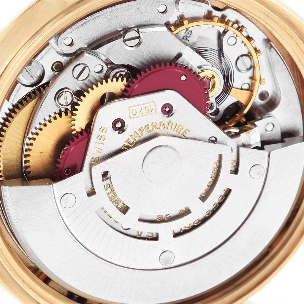 The image shows the internal mechanism of the Vintage Collection model by Rolex, captured from a back angle.
