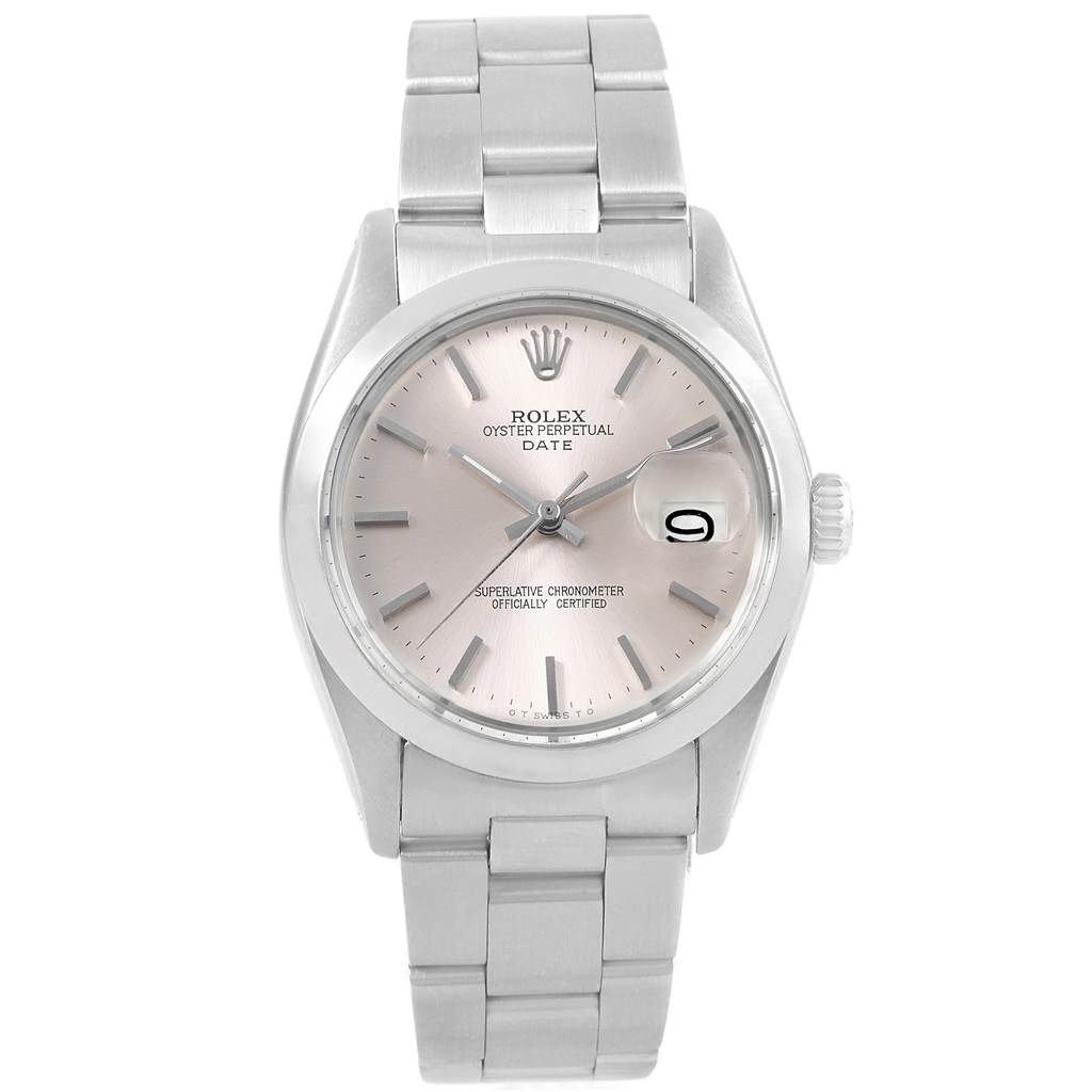 The image shows a frontal view of a Rolex Vintage Collection 1501 Men's Stainless Steel Silver Dial 1501 Men's Stainless Steel Silver Dial watch, displaying the dial, hands, date window, and full bracelet.