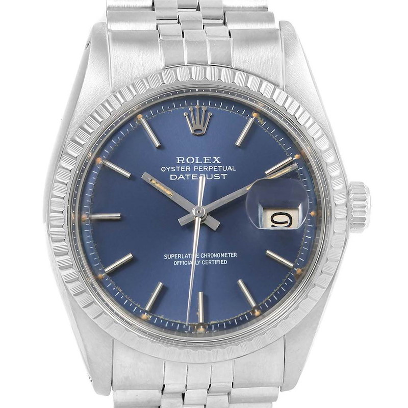 Rolex Datejust Blue Dial Jubilee Bracelet Vintage Mens Watch 1603 SwissWatchExpo