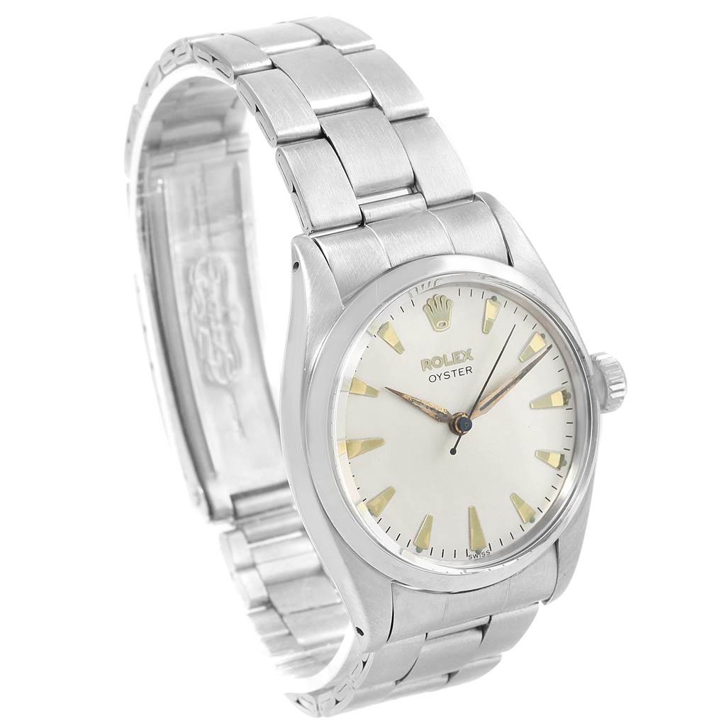 The image shows a Rolex Vintage Collection 6422 Men's Stainless Steel Silver Dial 6422 Men's Stainless Steel Silver Dial model watch at a slightly tilted angle, highlighting the face, bracelet, and crown.
