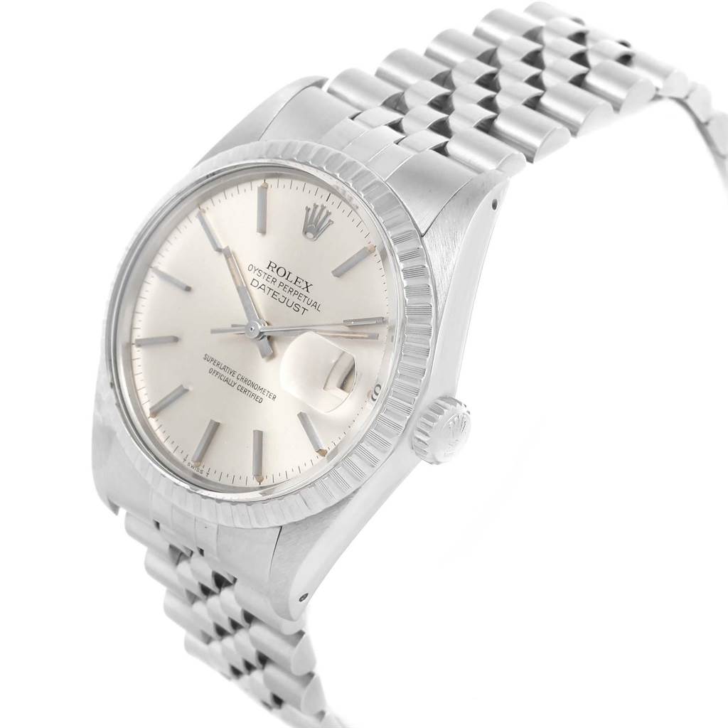 The Vintage Collection model by Rolex is shown at an angle displaying the face, bezel, part of the bracelet, and the crown.