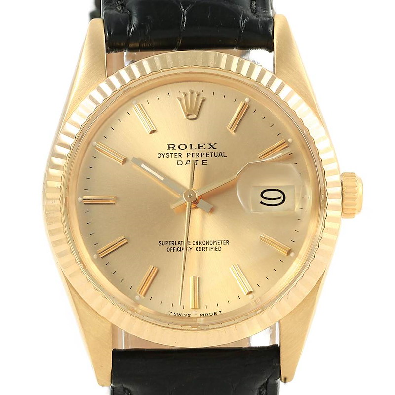 Rolex Date Mens 14k Yellow Gold Vintage Mens Watch 15037 SwissWatchExpo