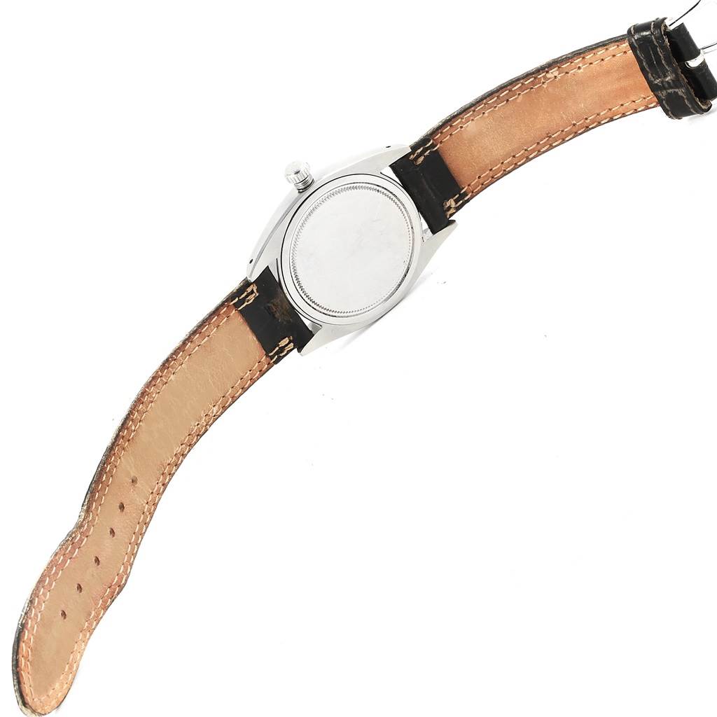 This image shows the back and strap of the Rolex Vintage Collection 6694 Men's Stainless Steel Silver Dial 6694 Men's Stainless Steel Silver Dial model watch from a top-down angle.