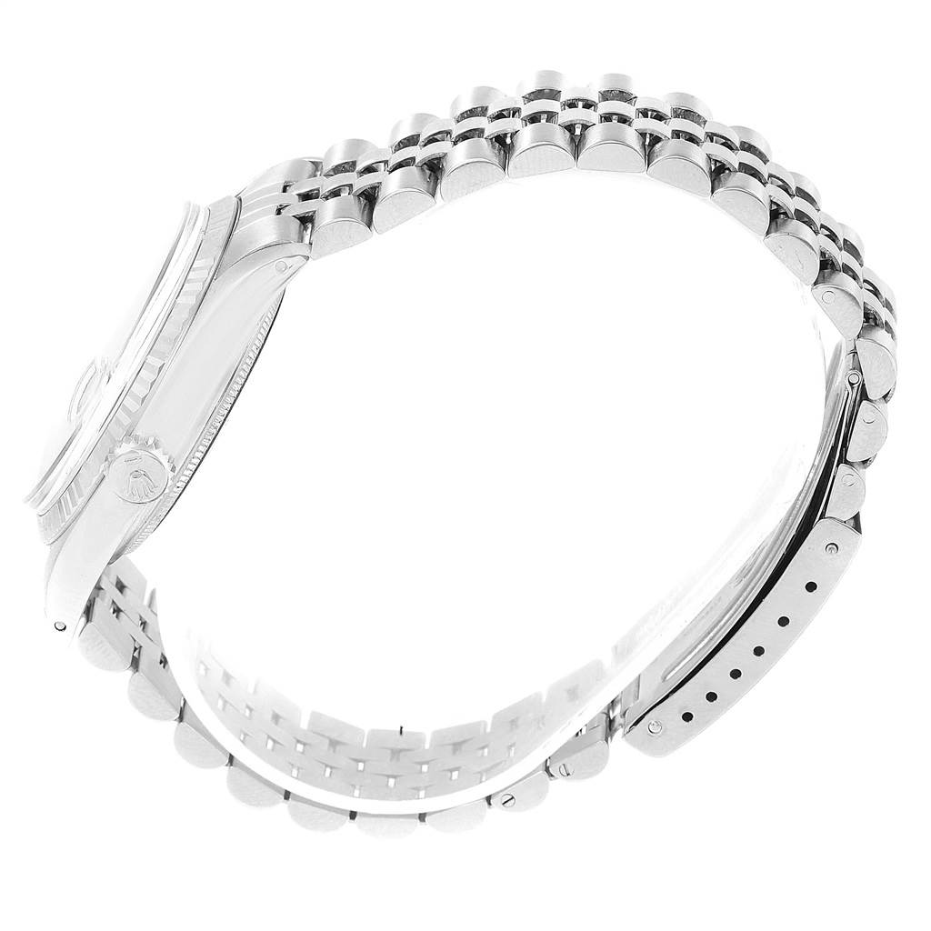 This side angle image displays the bracelet and clasp of a Rolex Vintage Collection 1601 Men's Stainless Steel Black Dial 1601 Men's Stainless Steel Black Dial model watch.