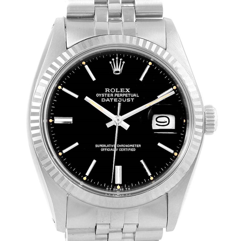 Rolex Datejust Black Sigma Dial Jubilee Bracelet Vintage Mens Watch 1601 SwissWatchExpo