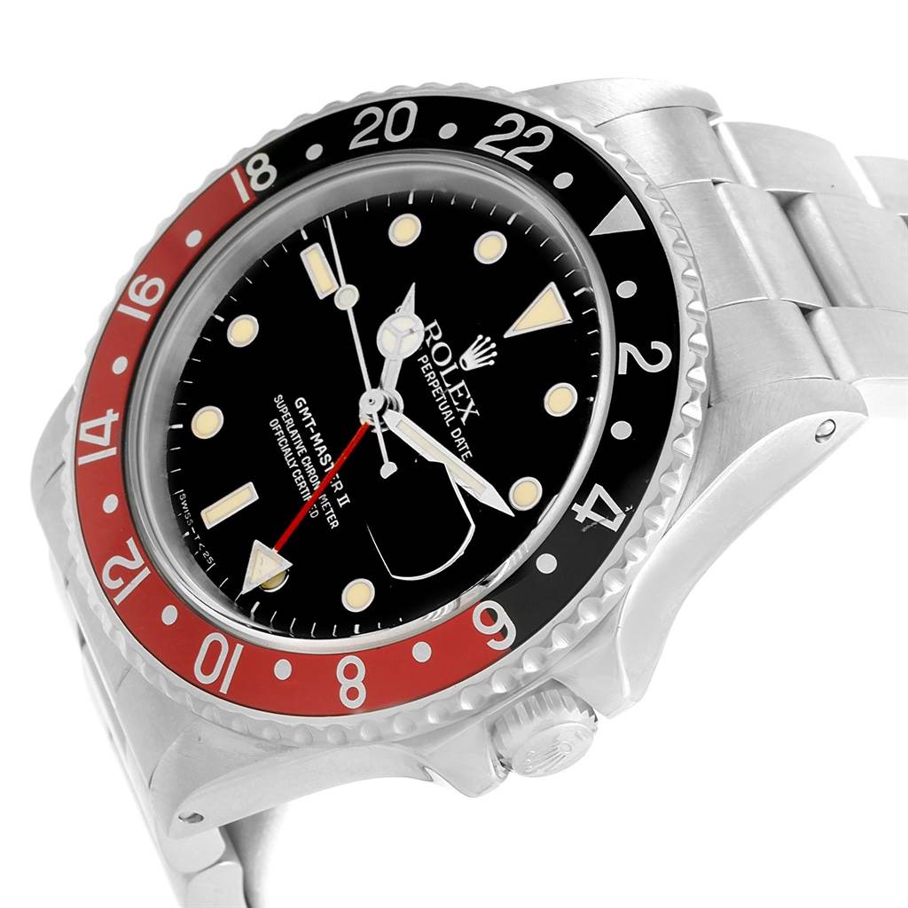 The image shows a Rolex Vintage Collection 16760 Men's Stainless Steel Black Dial 16760 Men's Stainless Steel Black Dial watch at an angled view, highlighting its dial, bezel, and part of the bracelet.