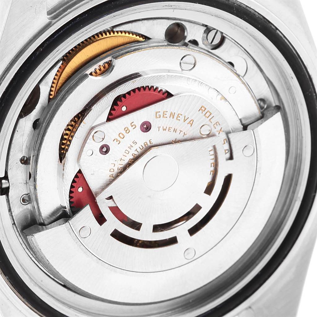 The image shows the movement mechanism of the Rolex Vintage Collection 16760 Men's Stainless Steel Black Dial 16760 Men's Stainless Steel Black Dial watch model, highlighting its internal gears and components.