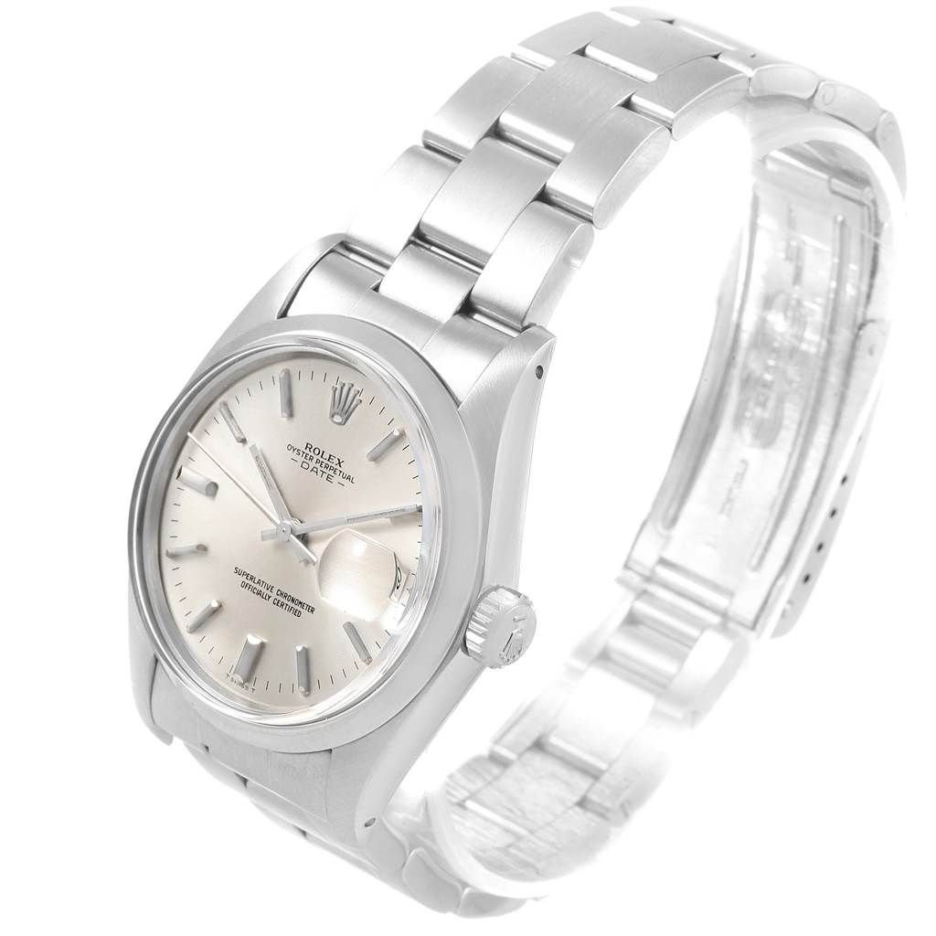 The image shows a Rolex Vintage Collection 1500 Men's Stainless Steel Silver Dial 1500 Men's Stainless Steel Silver Dial watch at a three-quarter angle, highlighting its dial, crown, and stainless steel bracelet.