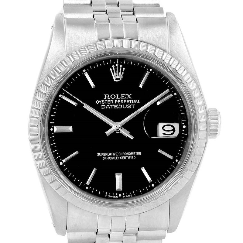 Rolex Datejust Black Dial Jubilee Bracelet Vintage Mens Watch 1603 SwissWatchExpo