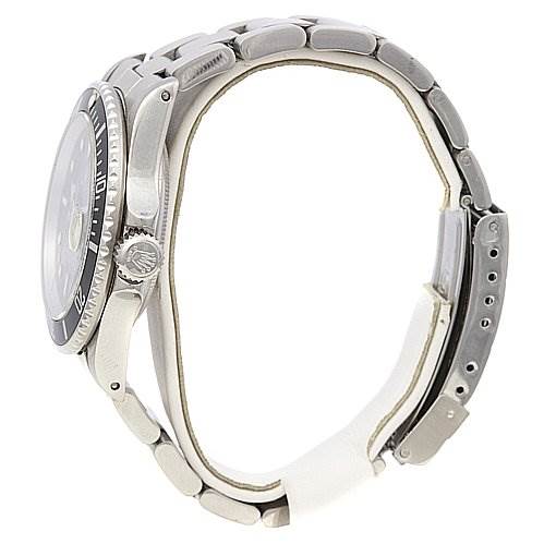 The image shows a side view of the Rolex Vintage Collection 16800 Men's Stainless Steel Black Dial 16800 Men's Stainless Steel Black Dial model watch, highlighting its case, crown, and bracelet.