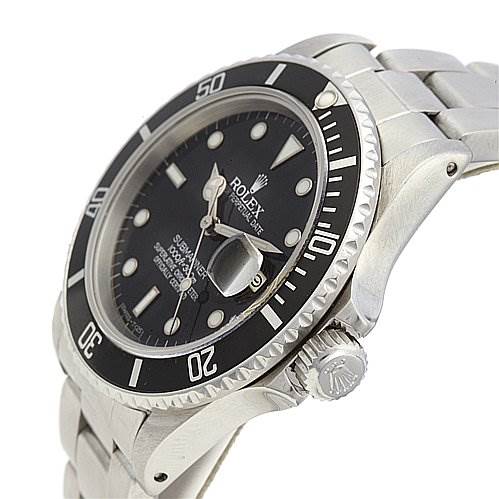 This Rolex Vintage Collection 16800 Men's Stainless Steel Black Dial 16800 Men's Stainless Steel Black Dial model watch is shown at a slight angle, highlighting the bezel, dial, crown, and part of the bracelet.