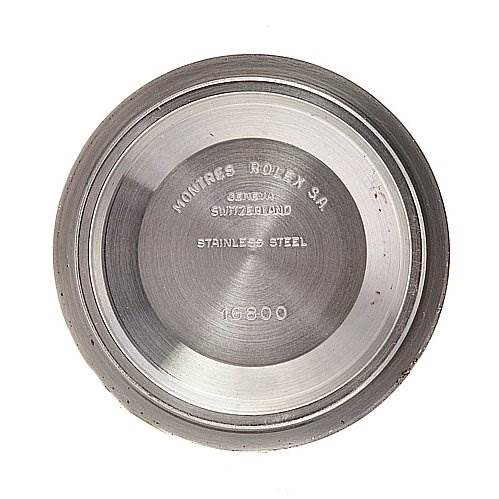 This image shows the backside case cover of the Rolex Vintage Collection 16800 Men's Stainless Steel Black Dial 16800 Men's Stainless Steel Black Dial model, displaying engraving details.