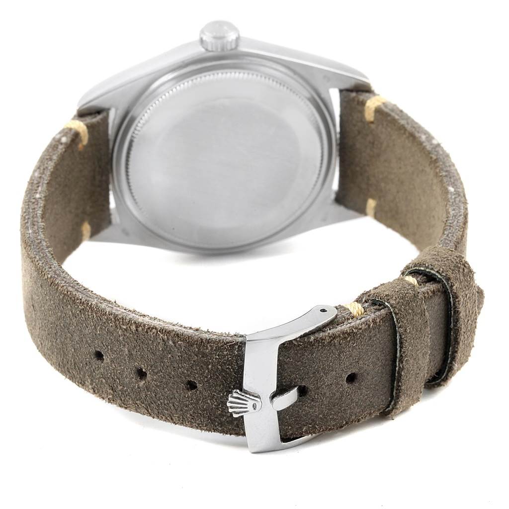 The image shows the back case and leather strap with buckle of a Rolex Vintage Collection 1803 Men's White Gold Silver Dial 1803 Men's White Gold Silver Dial watch.