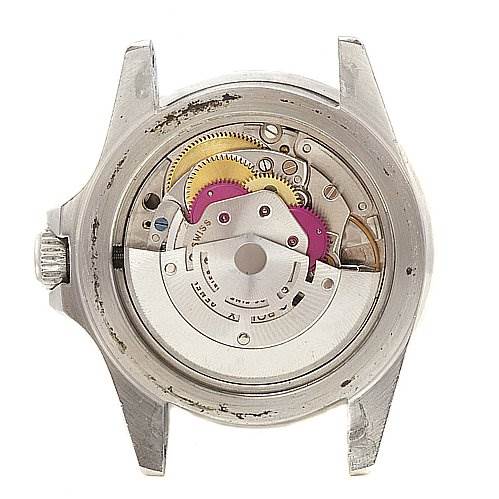 The image shows the internal mechanical movement of a Vintage Collection Rolex watch from a rear angle.