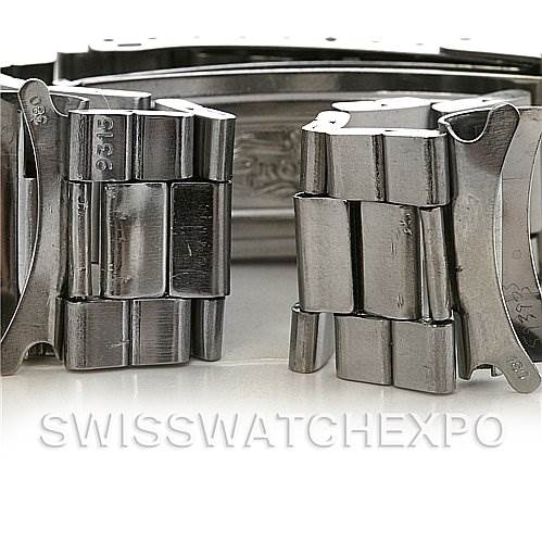 The image shows a close-up of the stainless steel links and clasp of a Rolex Vintage Collection 1680 Men's Stainless Steel Black Dial 1680 Men's Stainless Steel Black Dial watch.