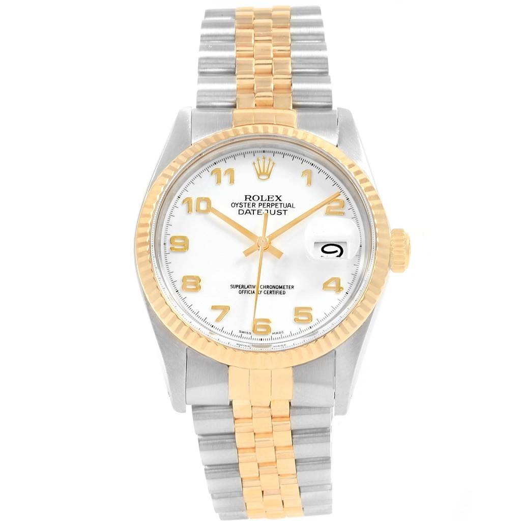 The Vintage Collection Rolex watch is shown from a front angle, displaying its dial, bezel, and two-tone bracelet.