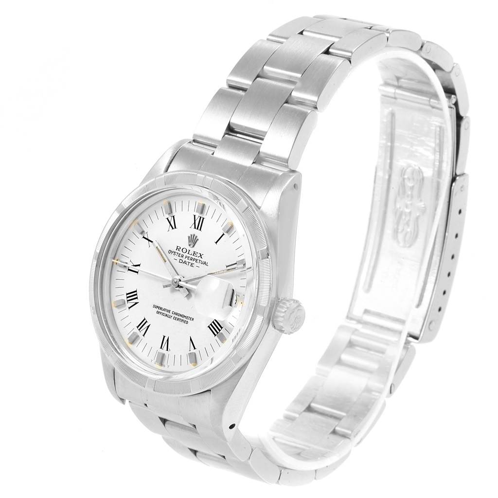 The Rolex Vintage Collection 15010 Men's Stainless Steel White Dial 15010 Men's Stainless Steel White Dial watch is shown from a three-quarter angle, highlighting the face, bezel, crown, and bracelet.