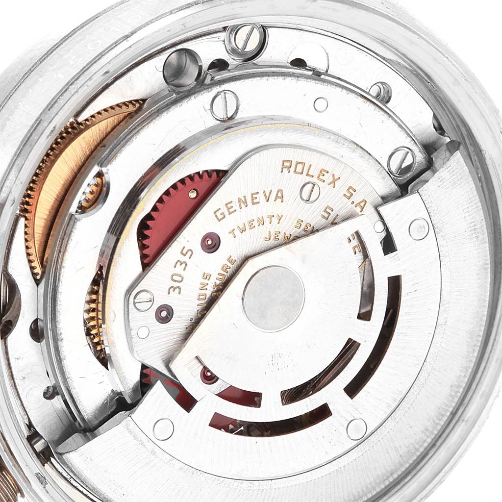 This image shows the intricate internal mechanism of a Rolex Vintage Collection 15010 Men's Stainless Steel White Dial 15010 Men's Stainless Steel White Dial model watch, highlighting gears and components.