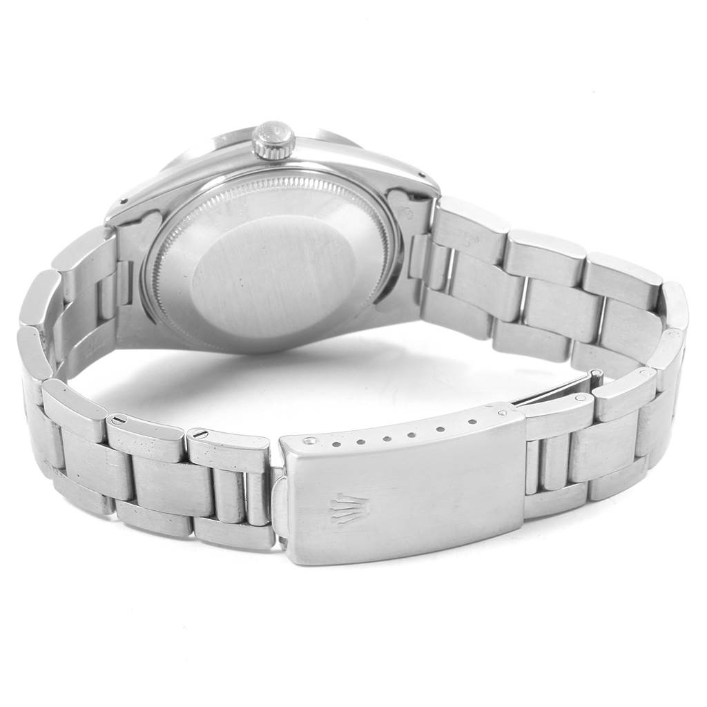 This image shows the back view of the Rolex Vintage Collection 15010 Men's Stainless Steel White Dial 15010 Men's Stainless Steel White Dial watch, highlighting the case back and clasp.