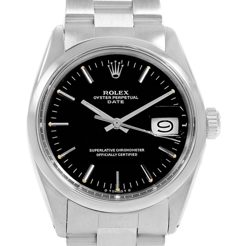 Rolex Date Black Dial Oyster Bracelet Steel Vintage Mens Watch 1500 SwissWatchExpo
