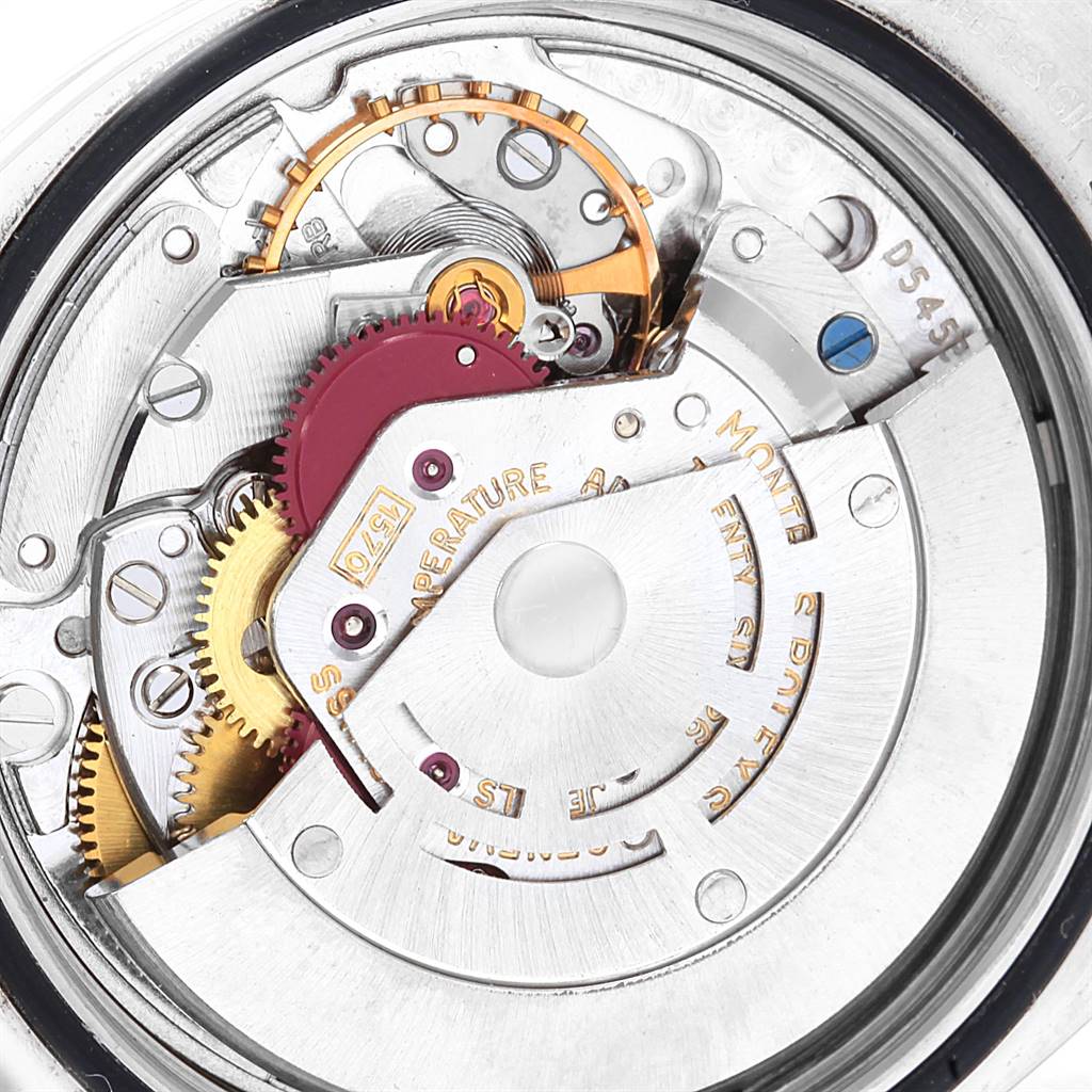 This image shows the intricate internal mechanism of a Rolex Vintage Collection 1630 Men's Steel and Gold (two tone) Champagne Dial 1630 Men's Steel and Gold (two tone) Champagne Dial watch, viewed from the back.