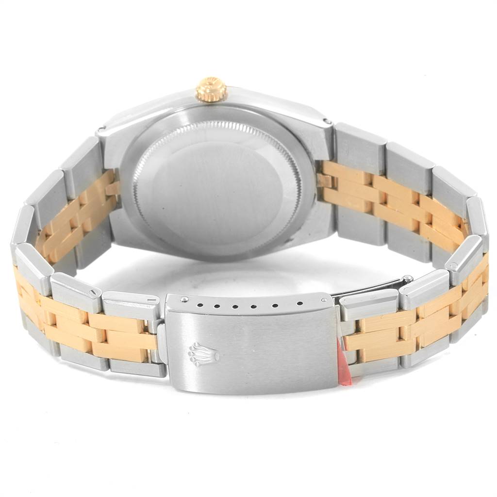 The image shows the back case and bracelet of the Rolex Vintage Collection 1630 Men's Steel and Gold (two tone) Champagne Dial 1630 Men's Steel and Gold (two tone) Champagne Dial watch.