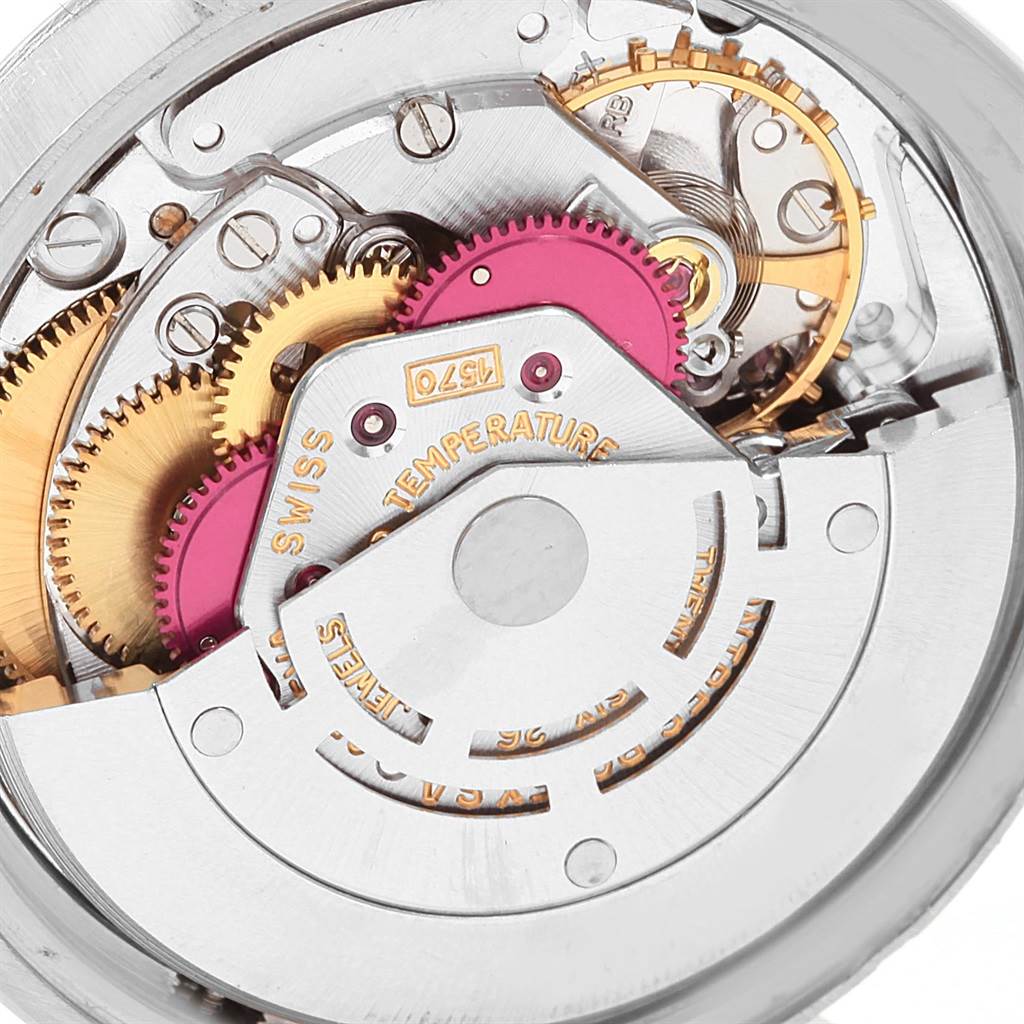 This image shows an internal close-up of the watch movement mechanism for the Rolex Vintage Collection 1500 Men's Stainless Steel Silver Dial 1500 Men's Stainless Steel Silver Dial model.