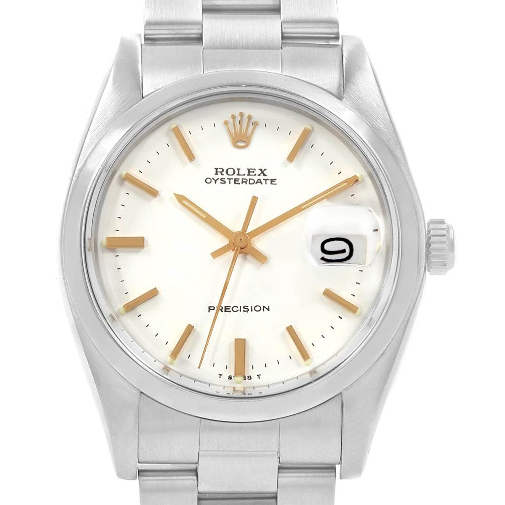 The Vintage Collection Rolex Oysterdate Precision watch is shown from a front angle, highlighting the dial, crown, and bracelet.