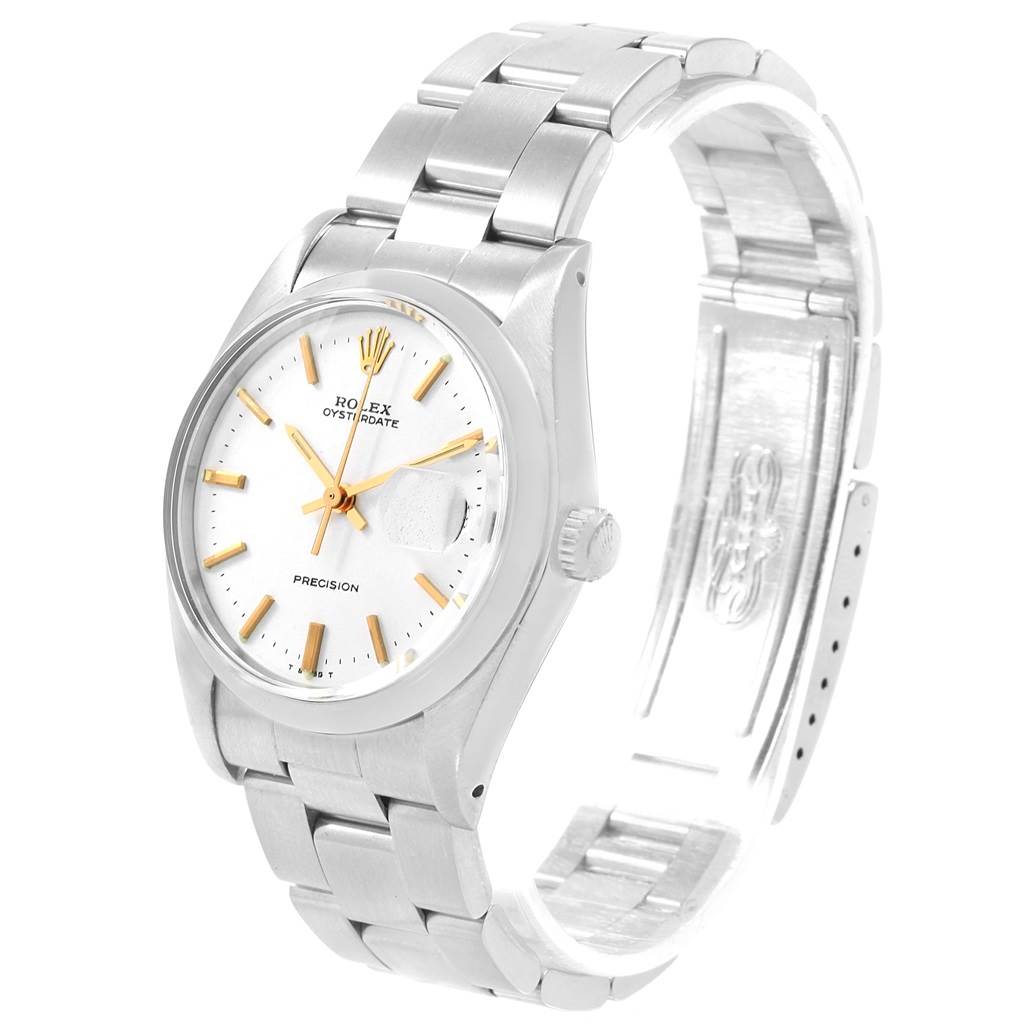 The Rolex Vintage Collection 6694 Men's Stainless Steel White Dial 6694 Men's Stainless Steel White Dial model watch is shown at an angled view, displaying the bracelet, dial, crown, and part of the clasp.