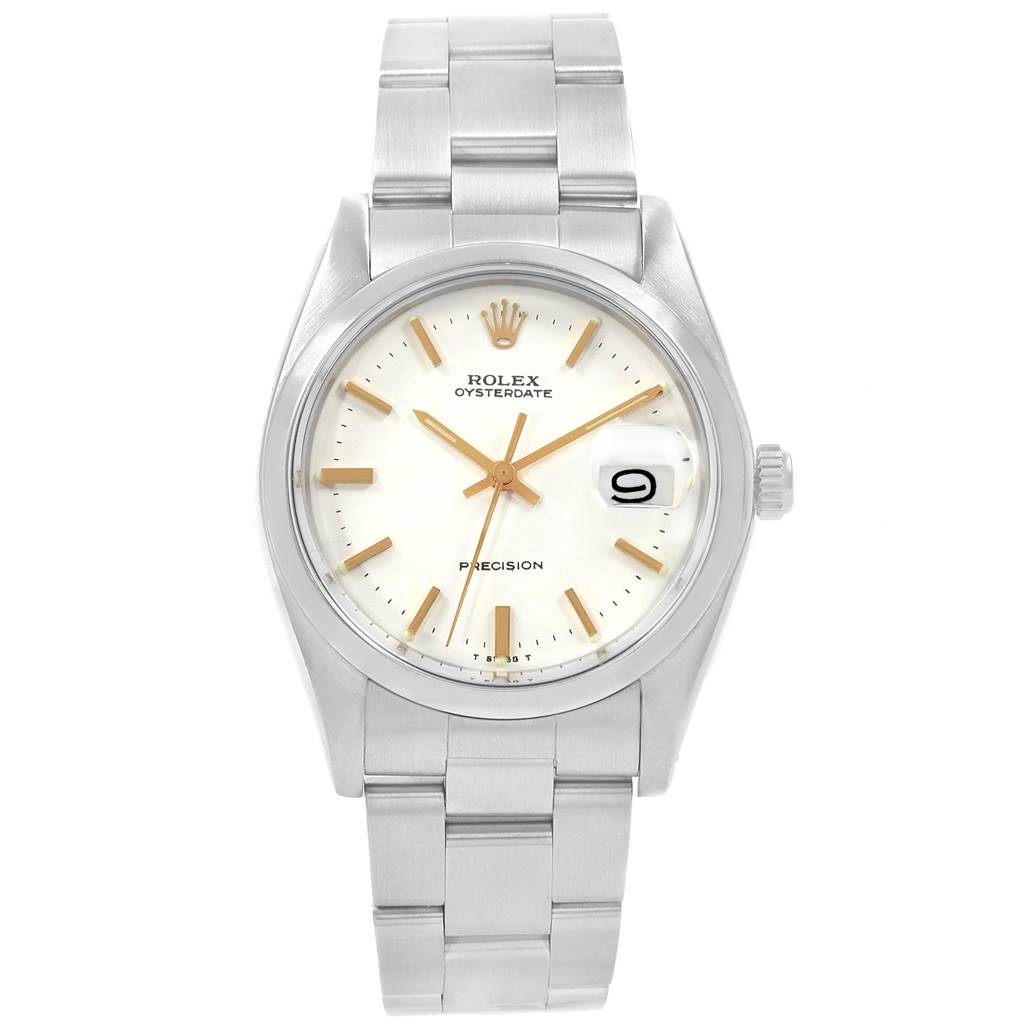The image shows a frontal view of the Rolex Vintage Collection 6694 Men's Stainless Steel White Dial 6694 Men's Stainless Steel White Dial watch, highlighting its dial, case, and bracelet.